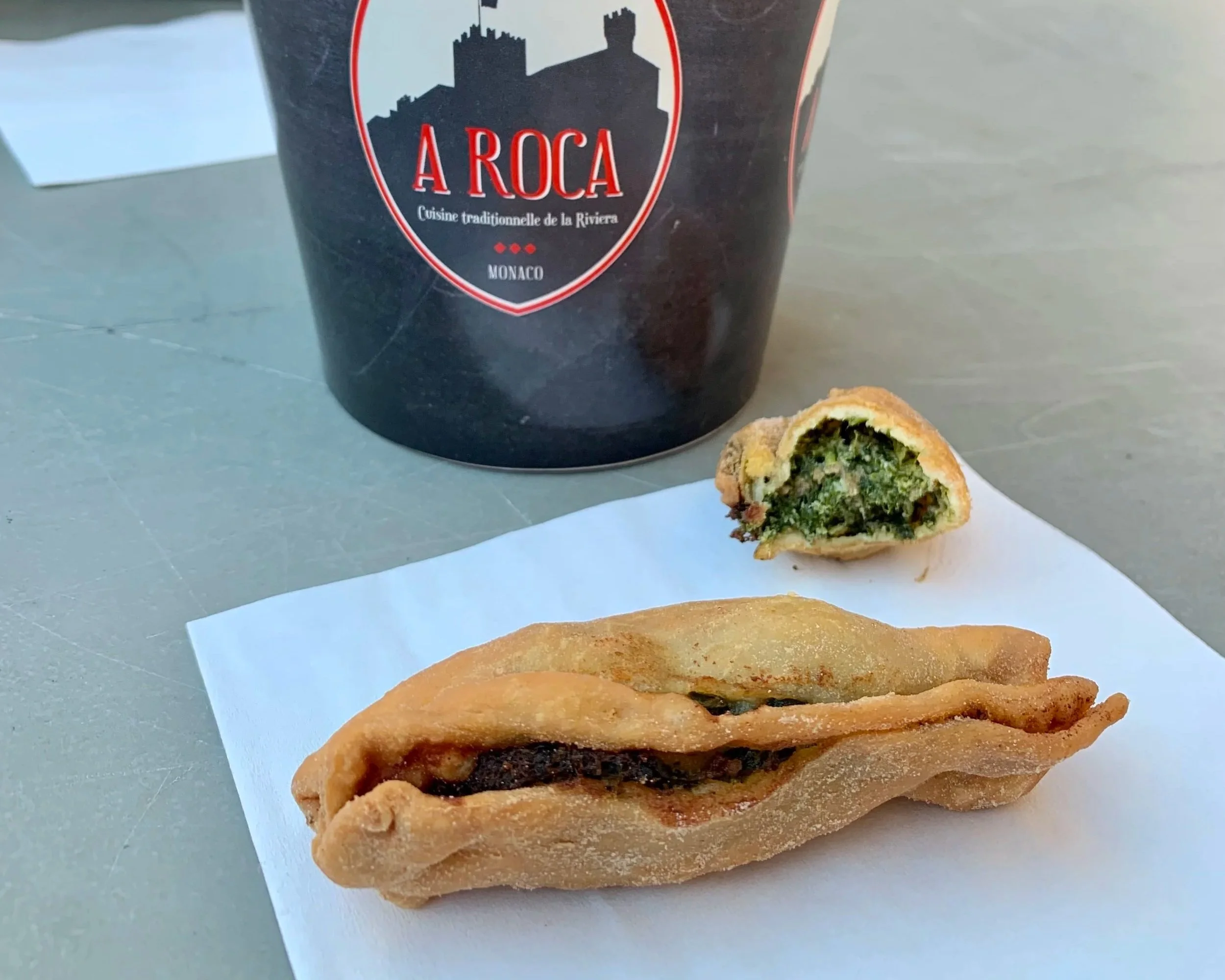   One of my favorite snacks: barbajuan, from A Roca inside at Monaco’s Condamine Market  