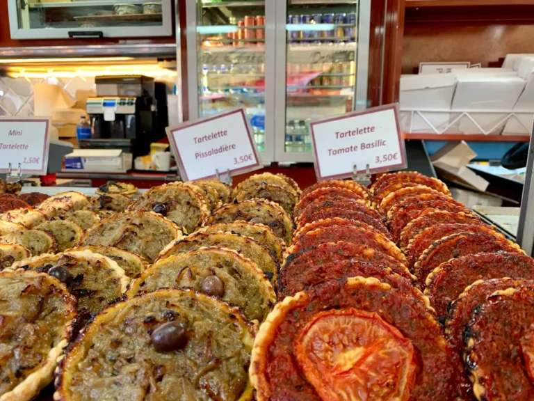 provencal tartlettes in the food market in saint tropez