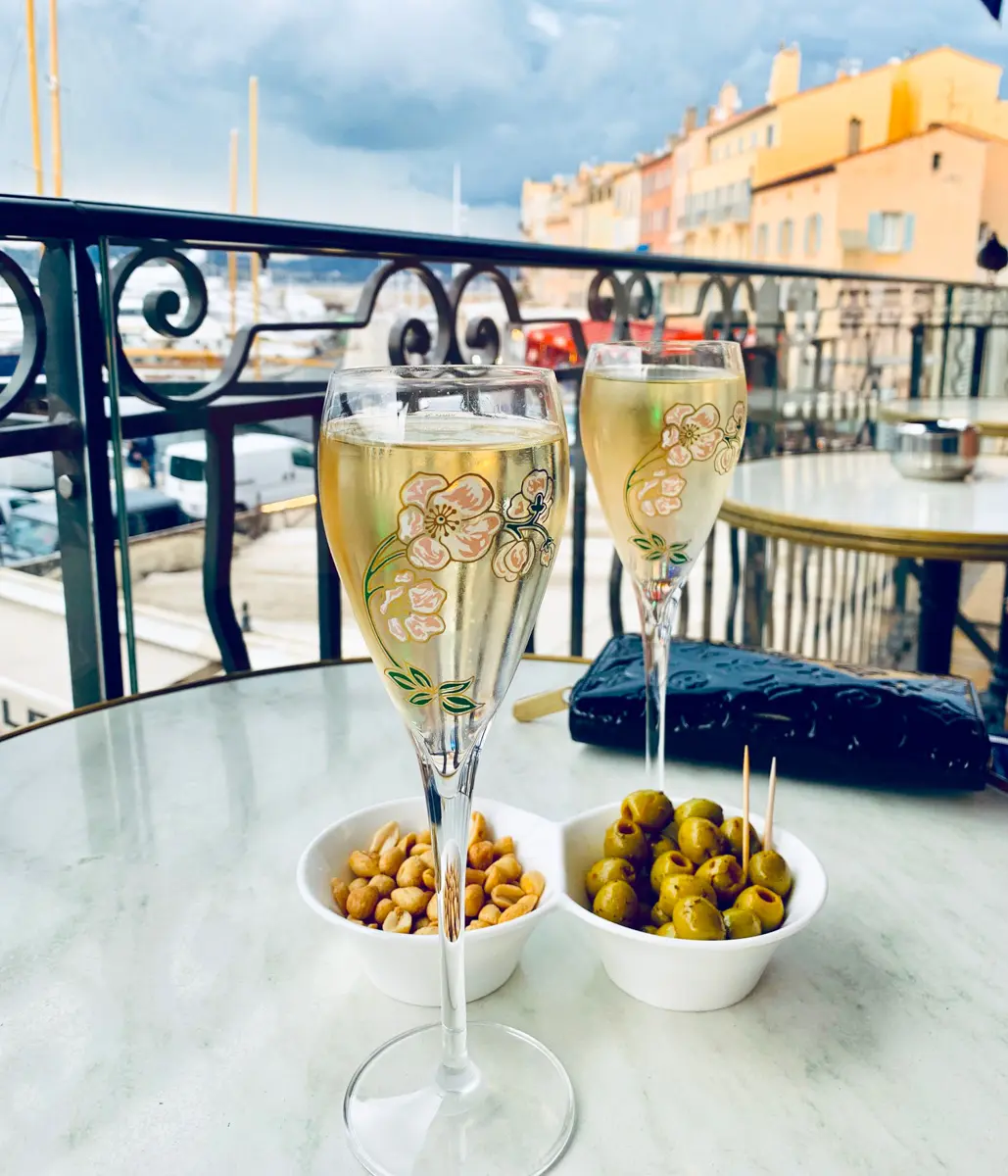 hotel Le Sube balcony with champagne and olives on the table