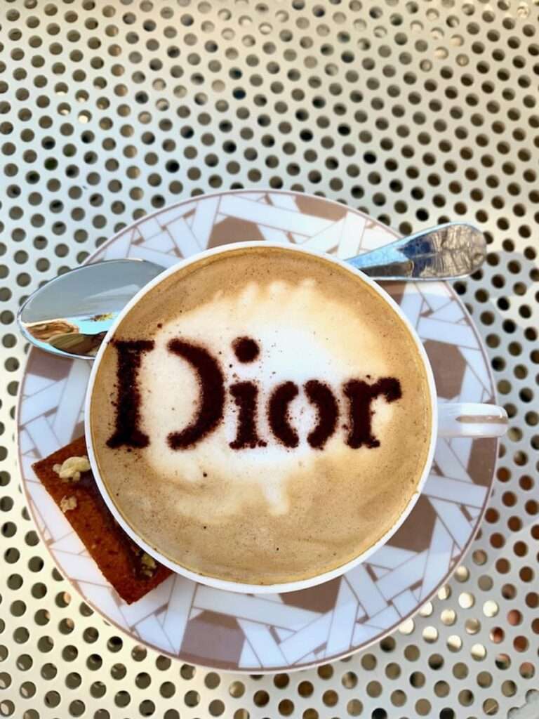 cappuccino with Dior logo in chocolate on top