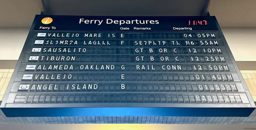 ferry building schedule board with destinations