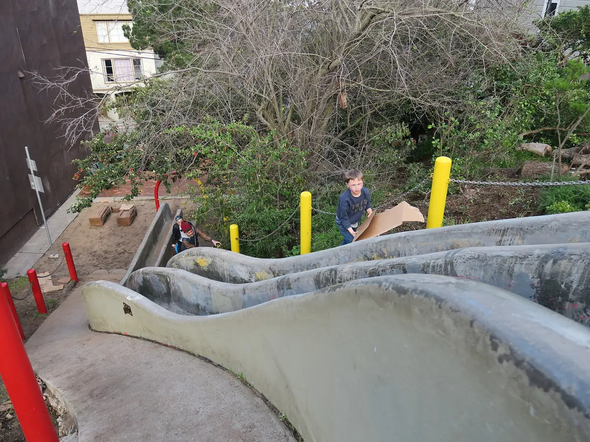 looking down seward park slides at seward mini park, a hidden gem in san francisco