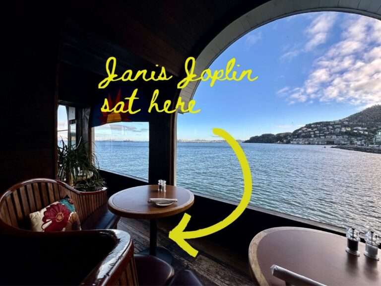 Trident Restaurant in Sausalito looking out at San Francisco Bay view from booth where Janis Joplin sat.