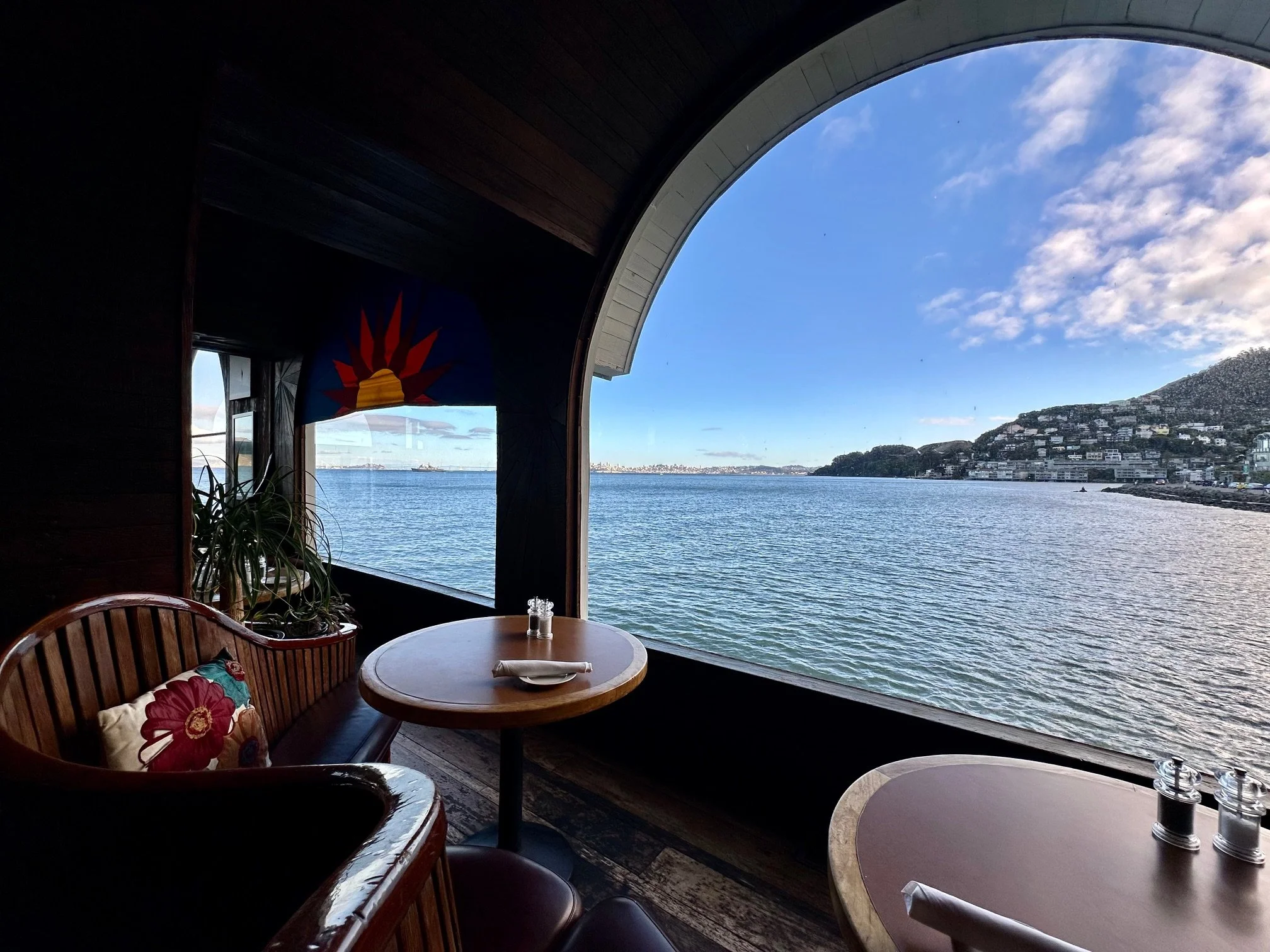   Rumor has it Janis Joplin had her own side-door entrance to The Trident, and her own booth (this one) with epic views  