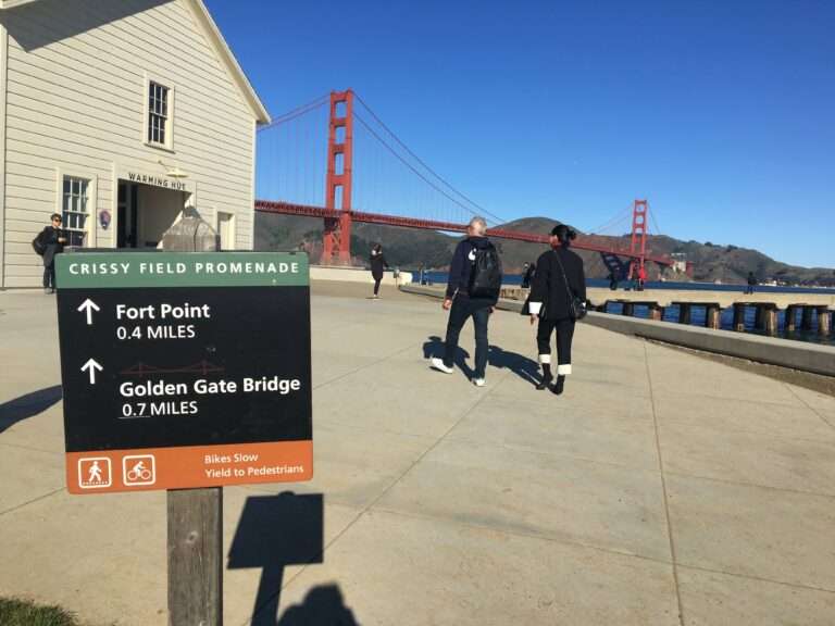A walk along Crissy Field in the presidio toward the Golden Gate Bridge