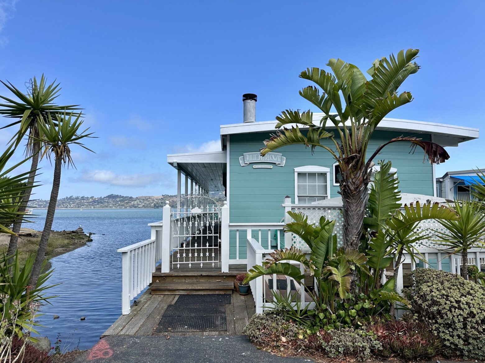 Colorful Sausalito houseboat on Richardson Bay