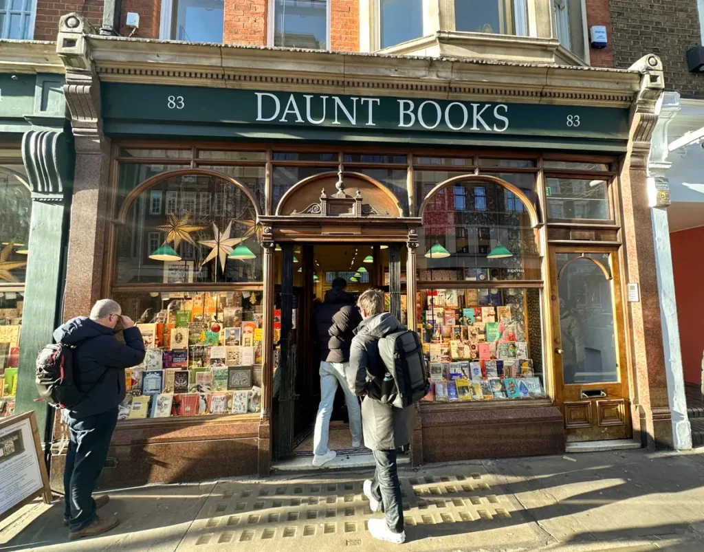 walking into daunt books, a famous bookstore in london