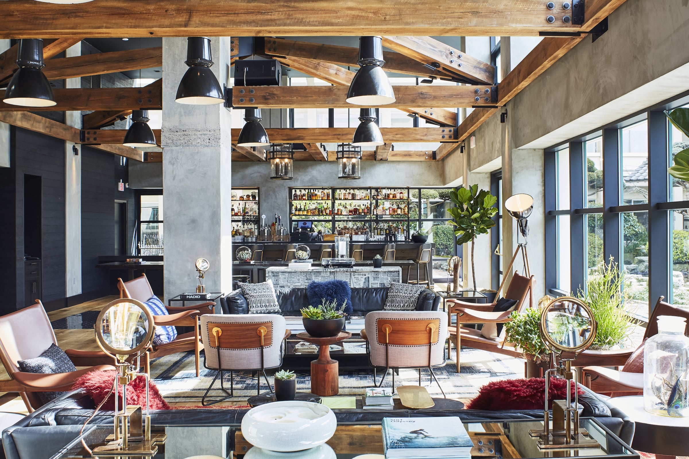 Hotel Kabuki lobby and bar in Japan town with eclectic decor