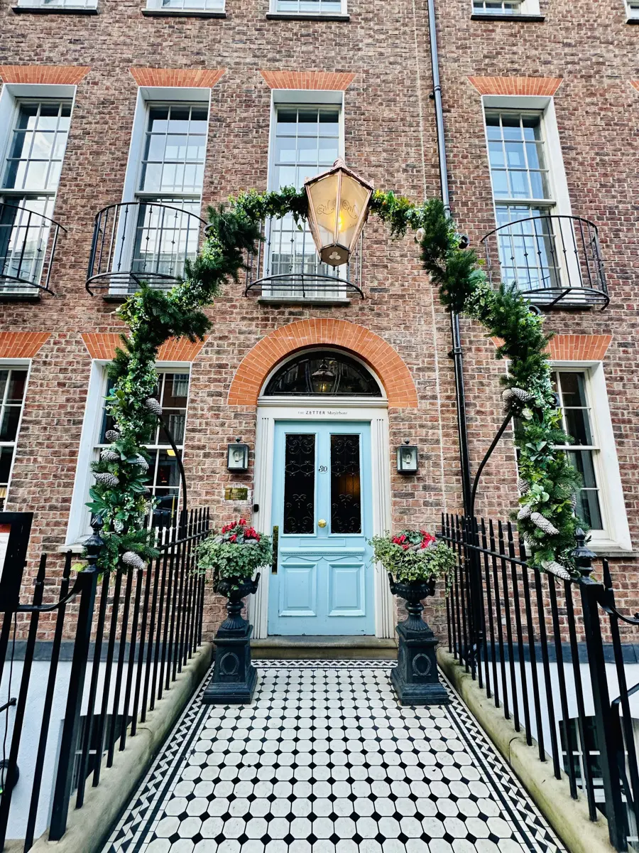 the blue door of the zetter hotel in marylebone