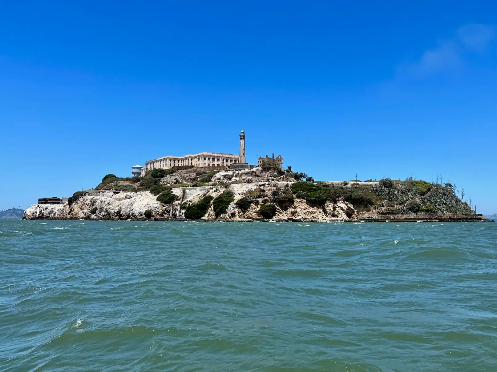 approaching alcatraz island from the san francisco bay