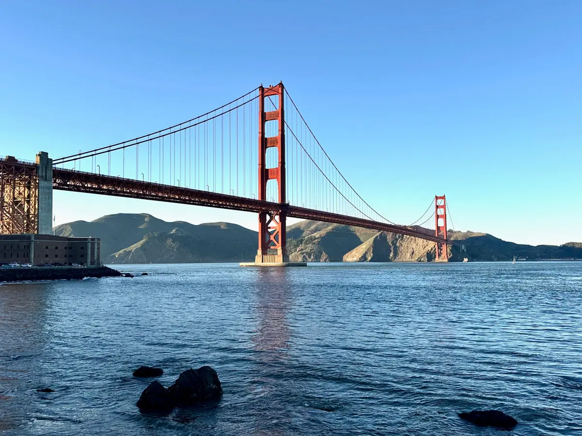 the full span of the golden gate bridge as seen from crissy field in the presidio