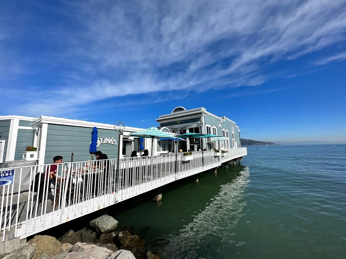 scoma's restaurant in sausalito jutting out over the bay