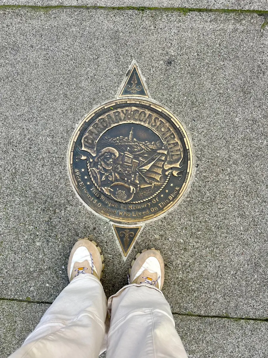barbary coast medallion on the sidewalk in san francisco