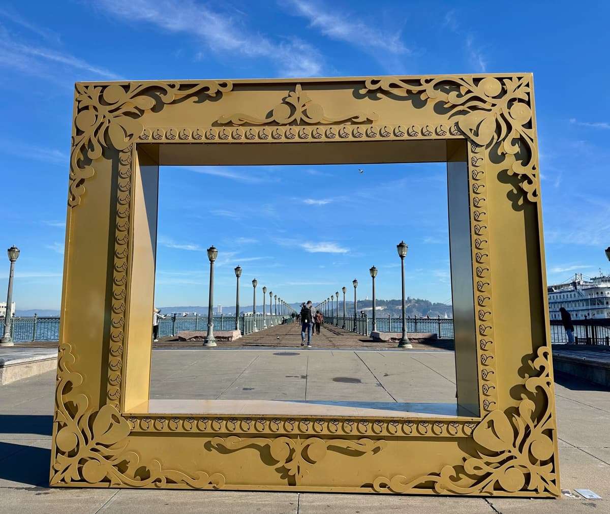 a large picture frame is part of the big art loop trail in san francisco 