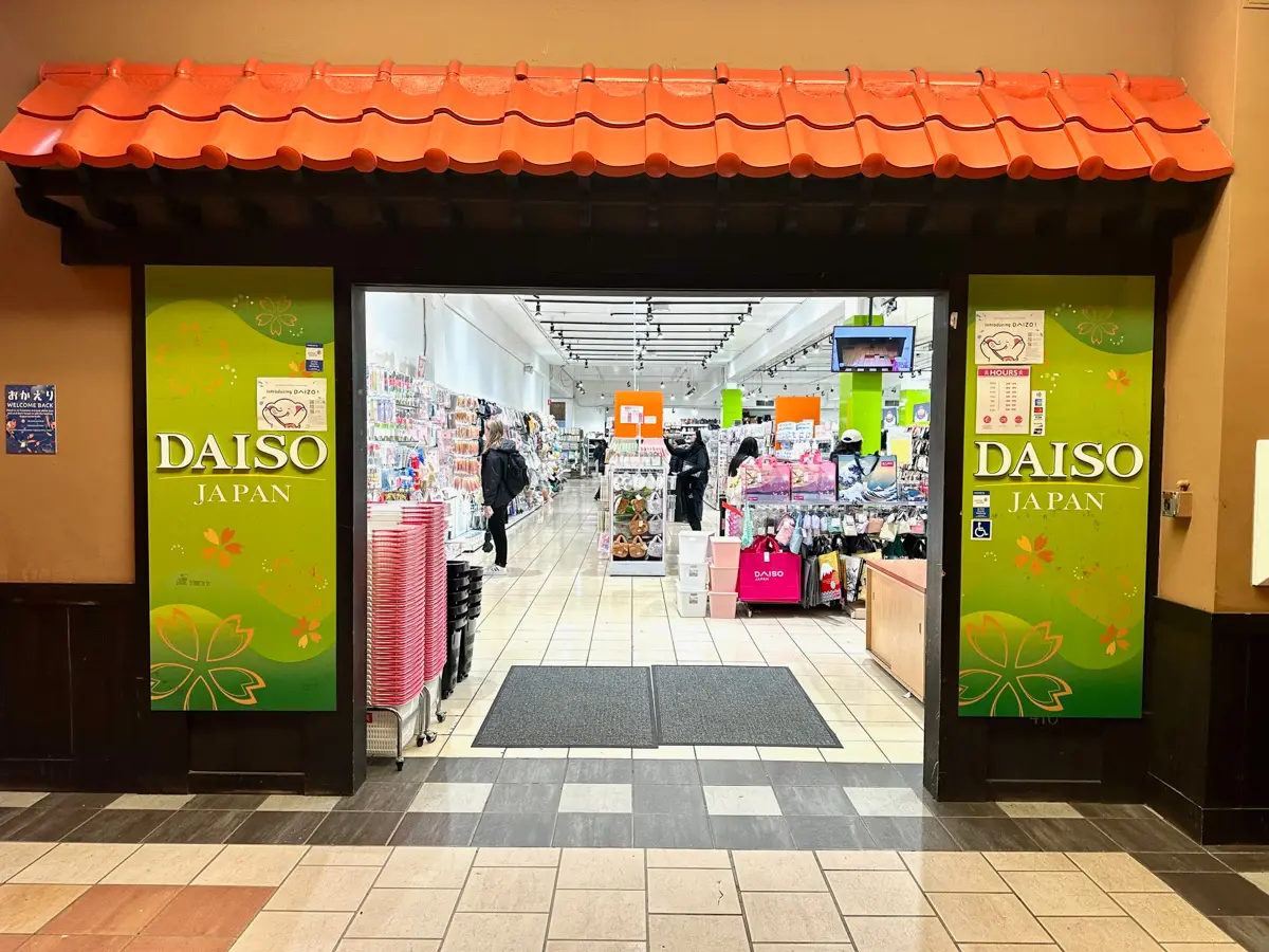 the entrance to daiso in japantown's east mall