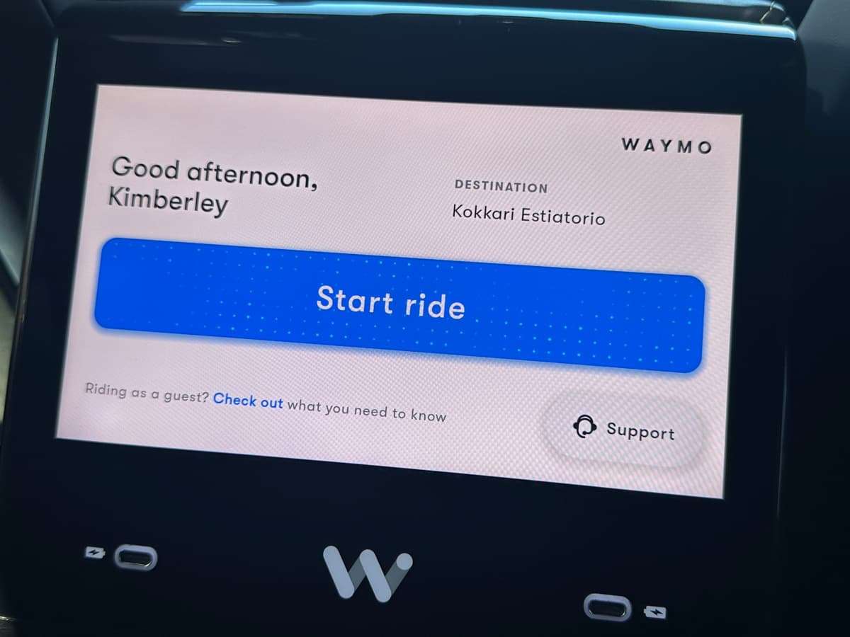 waymo's start ride screen greets riders at entry
