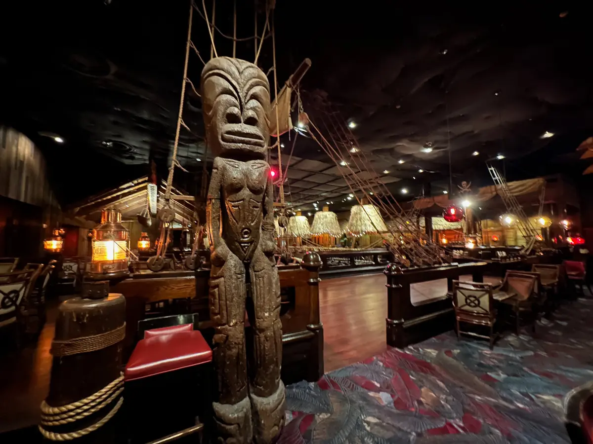 fairmont hotel's tonga room with tiki theme'd decor