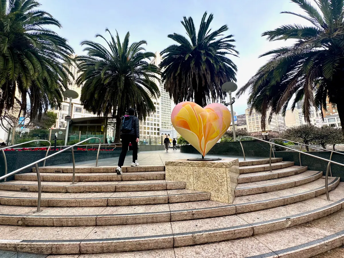 union square with palm trees and heart sculpture san francisco