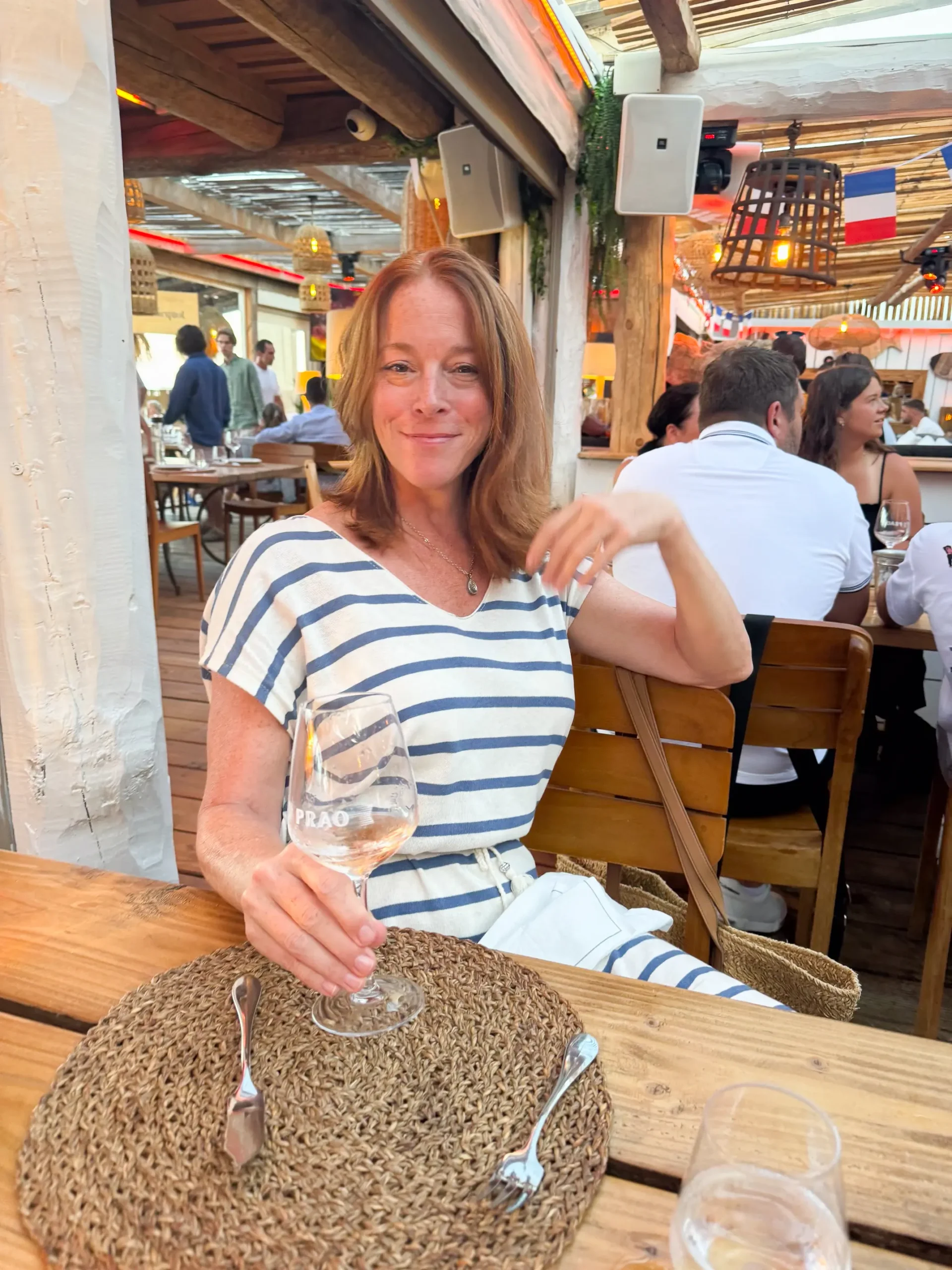woman in breton stripe dress in france