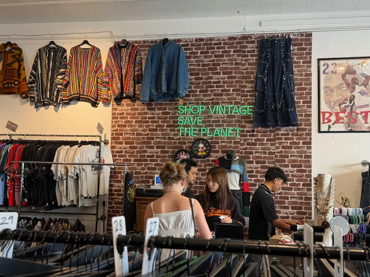 neon vintage shop sign on haight street in san francisco