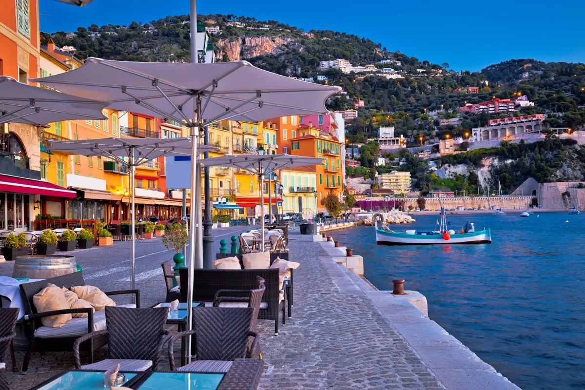waterfront of villefranche sur mer, one of the towns on the french riviera