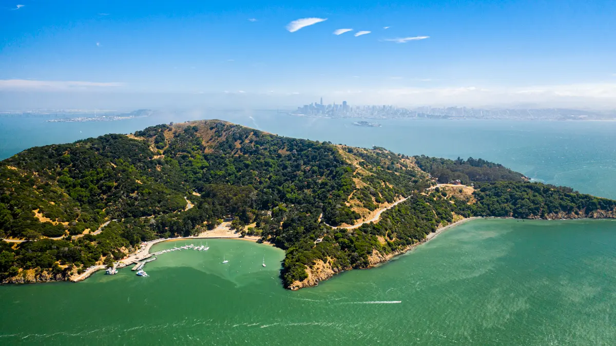 angel island viewpoint with san francisco and bay in background
