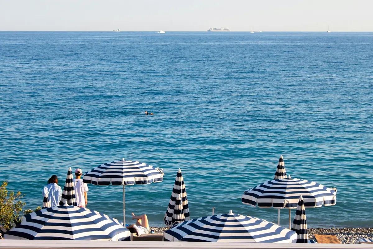 parasolos and a beach club on the french riviera