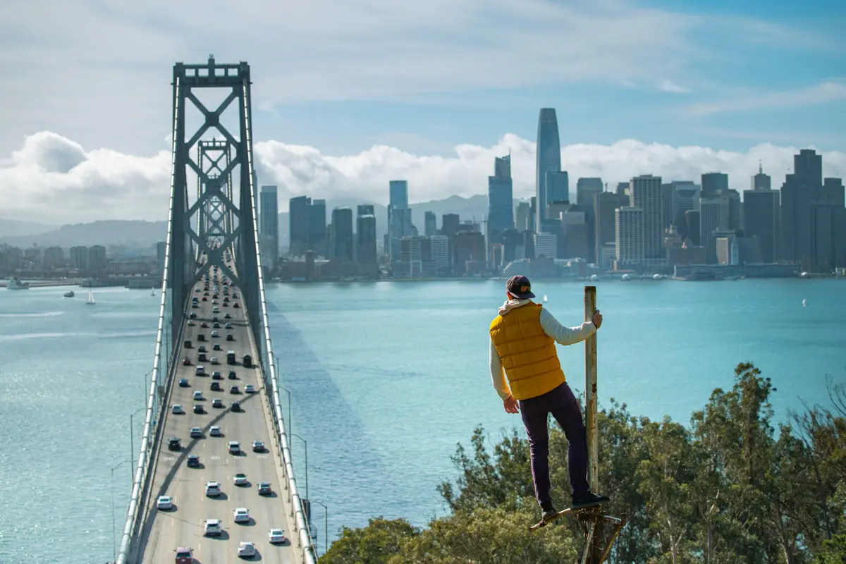 view of bay bridge and san francisco skyline from treasure island 
