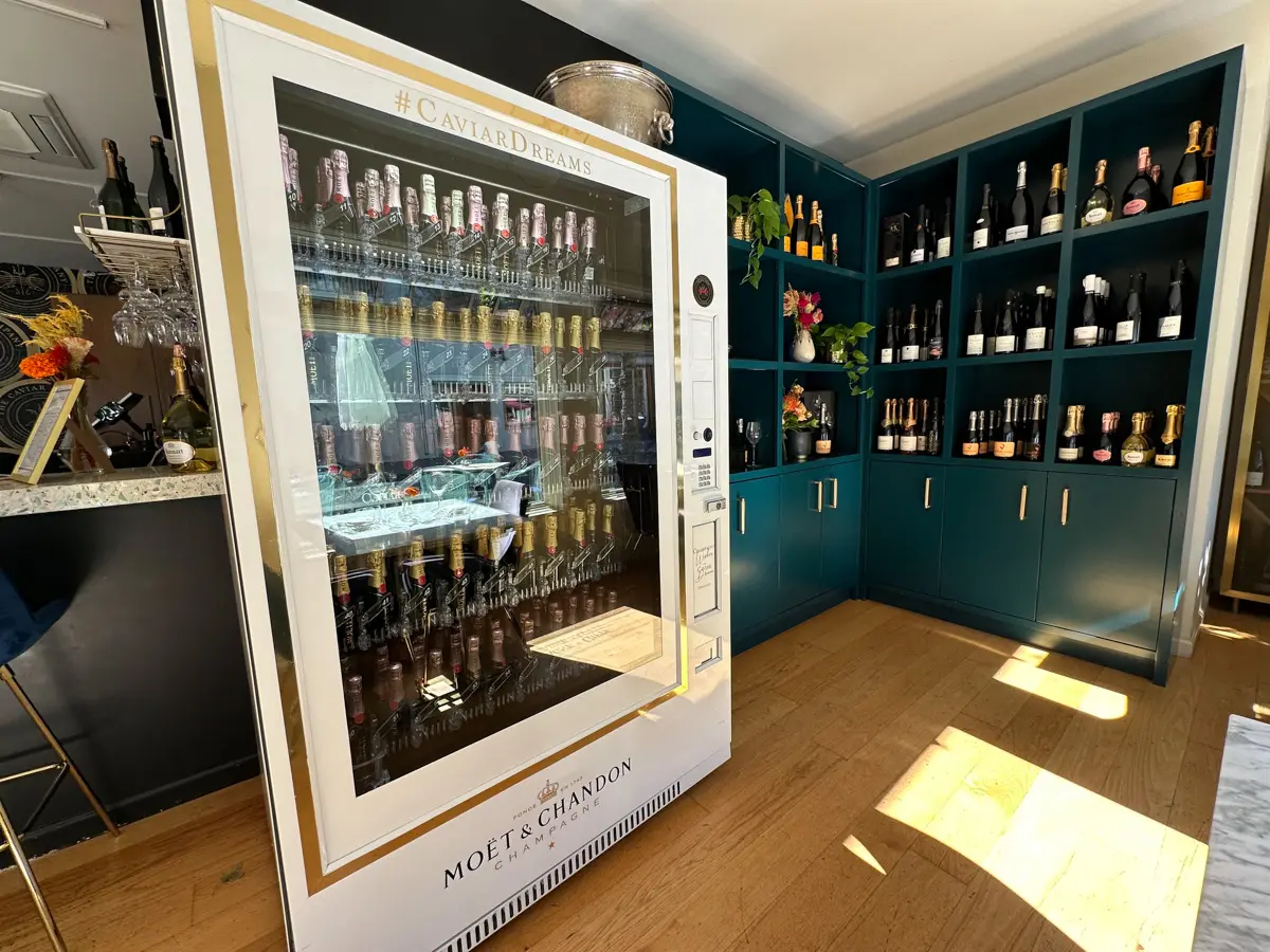 a champagne vending machine at caviar and co in tiburon