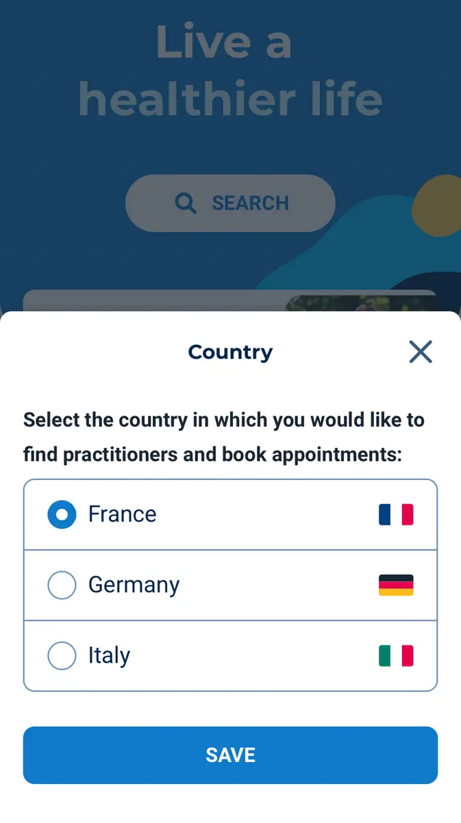 doctolib country search page