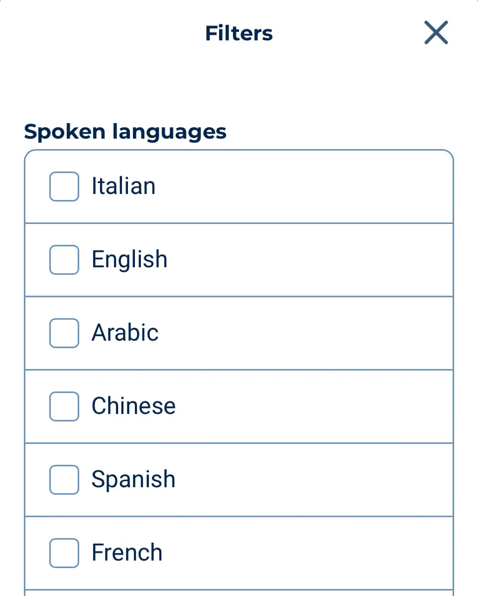 doctolib language filter screen