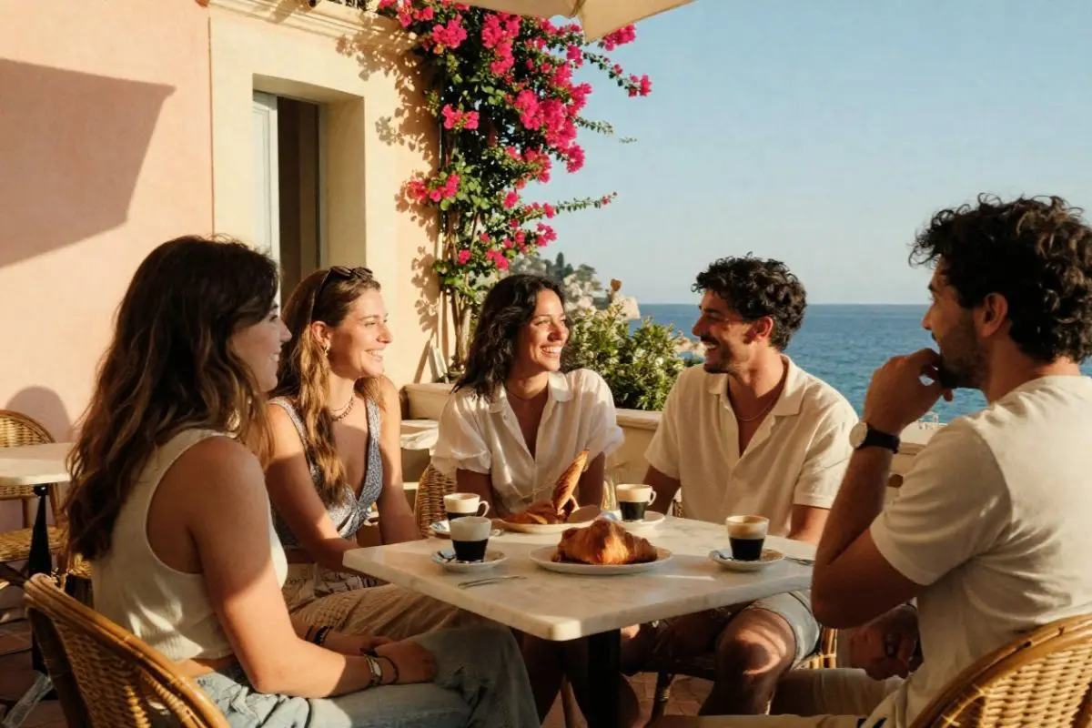 friend on an outdoor terrace in french riviera