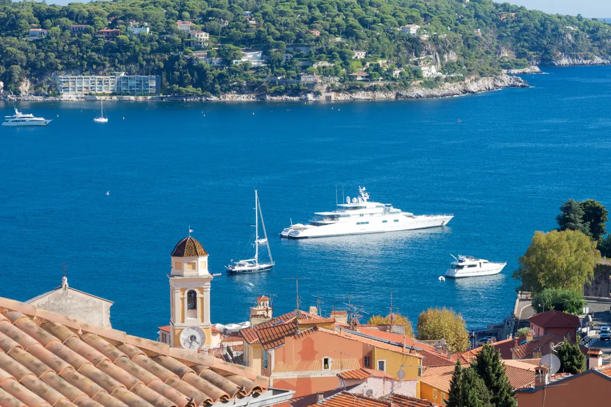 a yacht in the bay of villefranche on the French Riviera