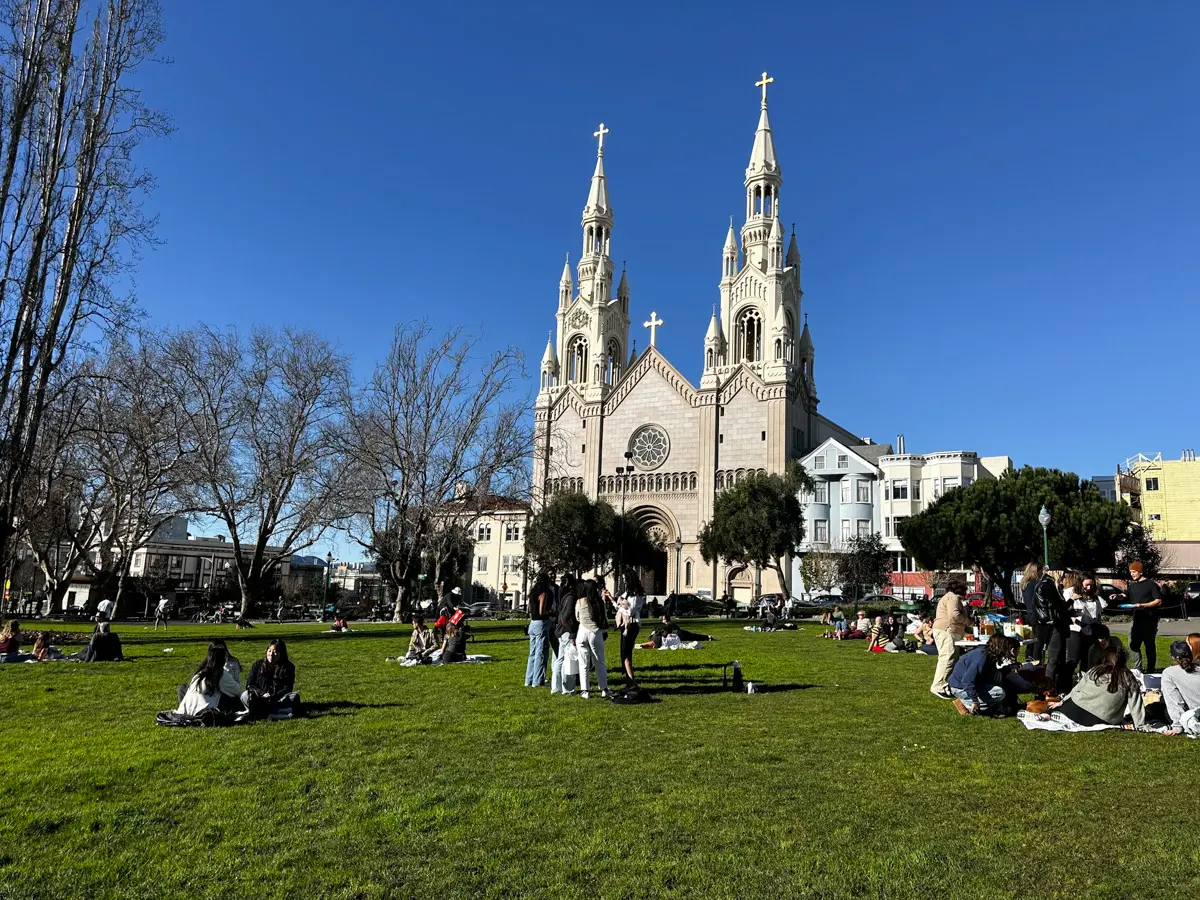 saints peter & paul church in north beach behind washington square park
