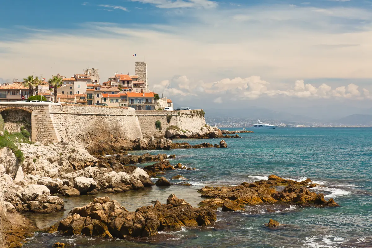 view of antibes old town walls and coast