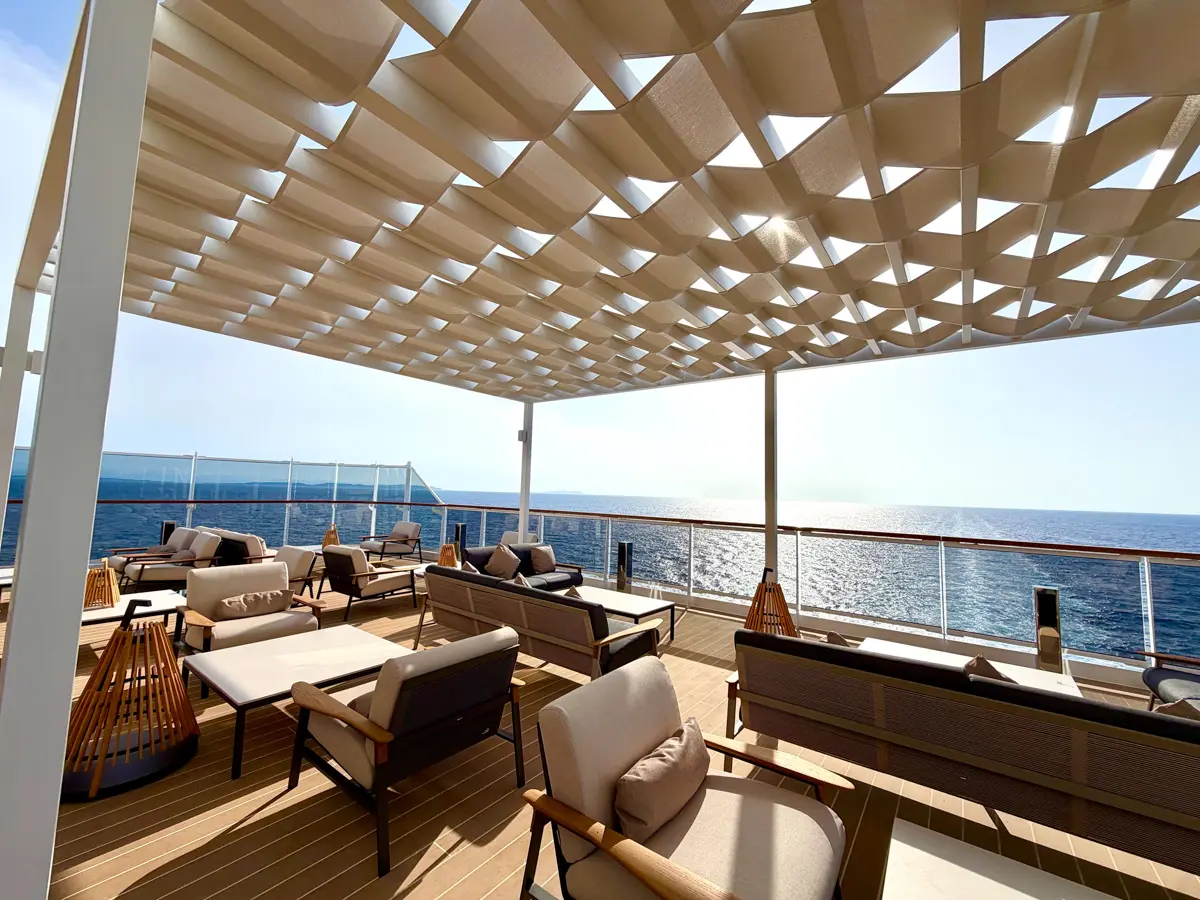 seating on deck of explora III with view