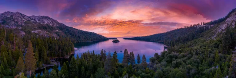 sunset over emerald bay in lake tahoe