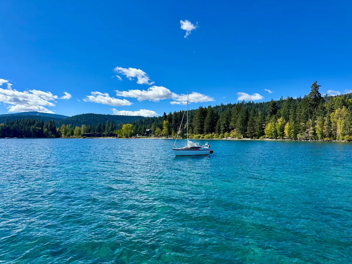 Sailboat on Lake Tahoe in fall